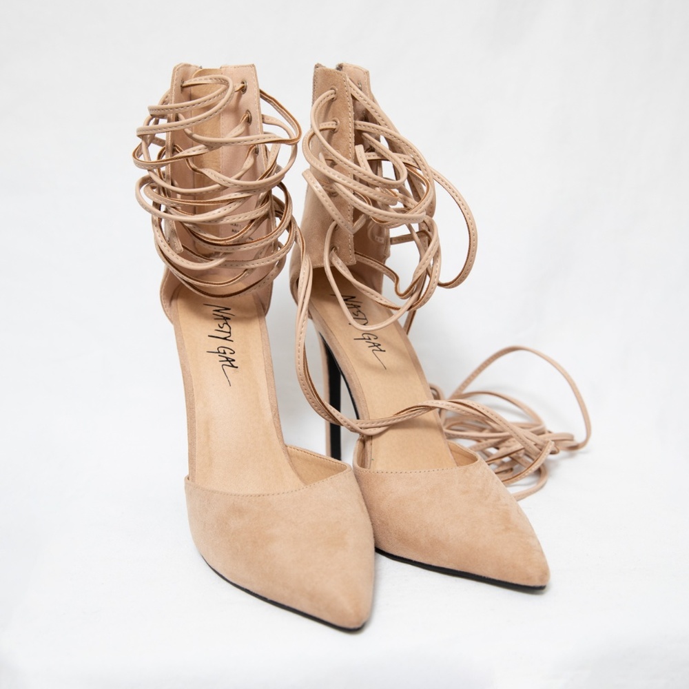 Gorgeous Lace Up Nasty Gal Raft Heels in Nude